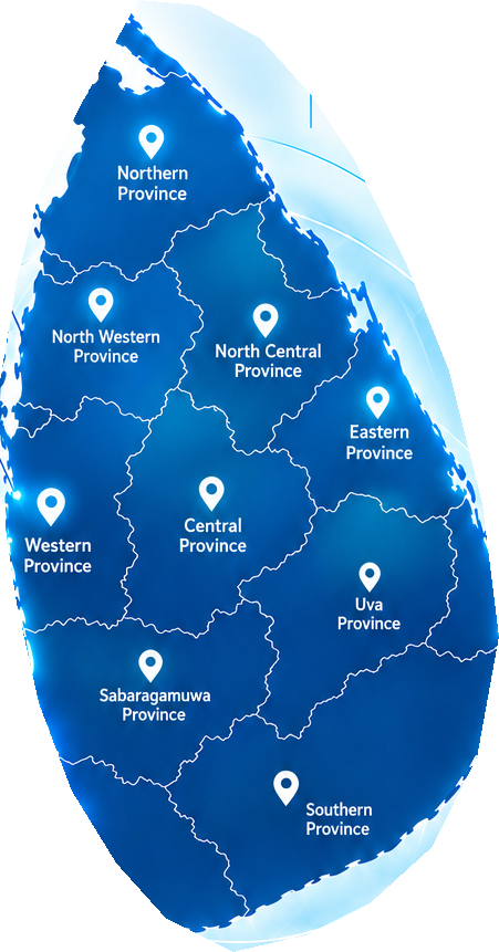 Sri Lanka islandwide service coverage map showing all nine provinces
